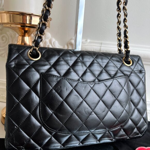 Authentic Chanel Double Flap Classic Medium Lambskin Black Shoulder Bag B0820 - Picture 8 of 16